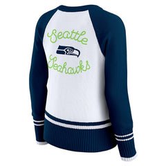 Seattle Seahawks WEAR by Erin Andrews Women's Colorblock Raglan Sweater White/College Navy - NFL
