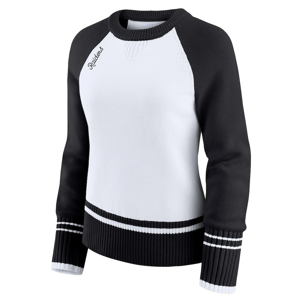 Las Vegas Raiders WEAR by Erin Andrews Women's Colorblock Raglan Sweater White/Black - NFL