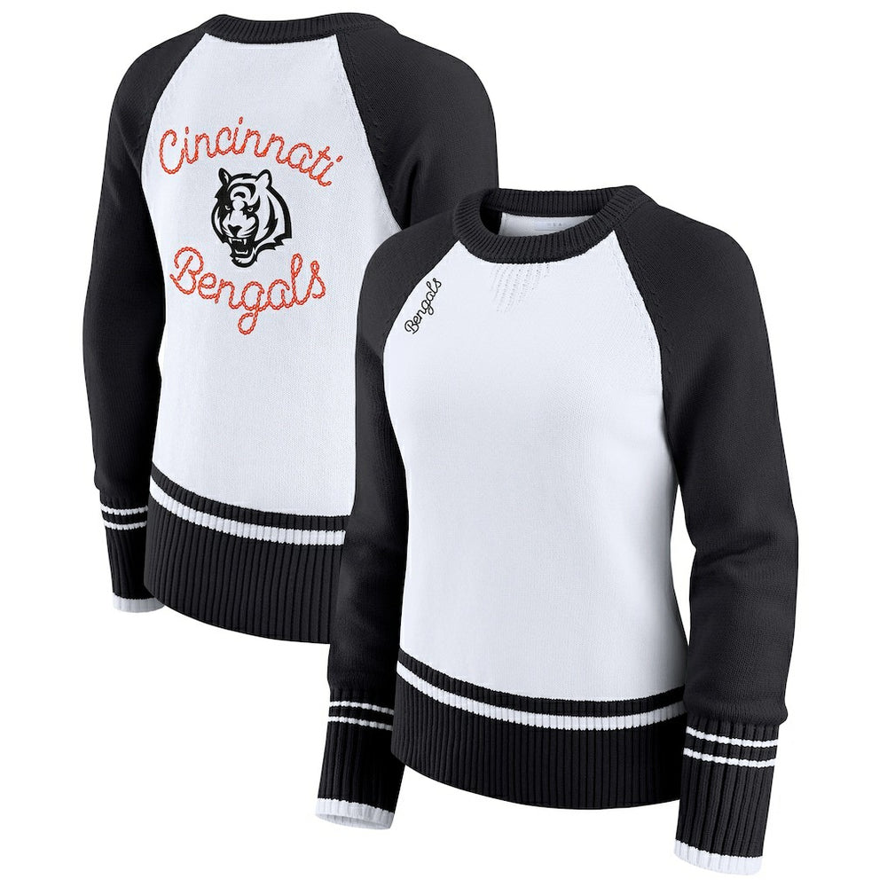 Cincinnati Bengals WEAR by Erin Andrews Women's Colorblock Raglan Sweater White/Black - NFL