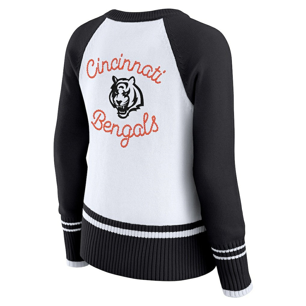 Cincinnati Bengals WEAR by Erin Andrews Women's Colorblock Raglan Sweater White/Black - NFL