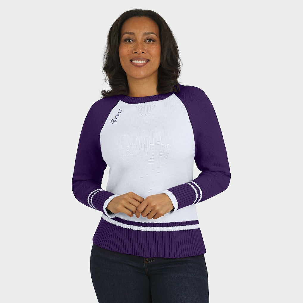 Baltimore Ravens WEAR by Erin Andrews Women's Colorblock Raglan Sweater White/Purple - NFL