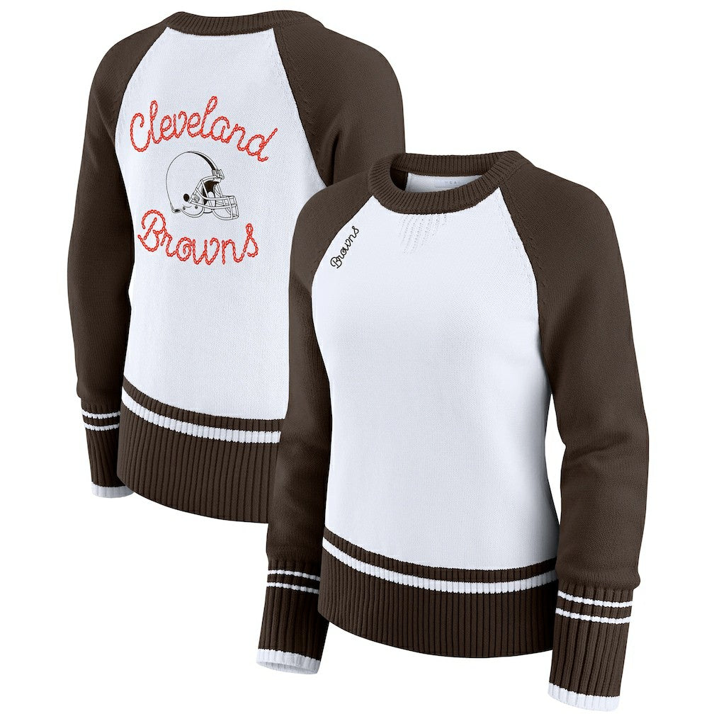 Cleveland Browns WEAR by Erin Andrews Women's Colorblock Raglan Sweater White/Brown - NFL