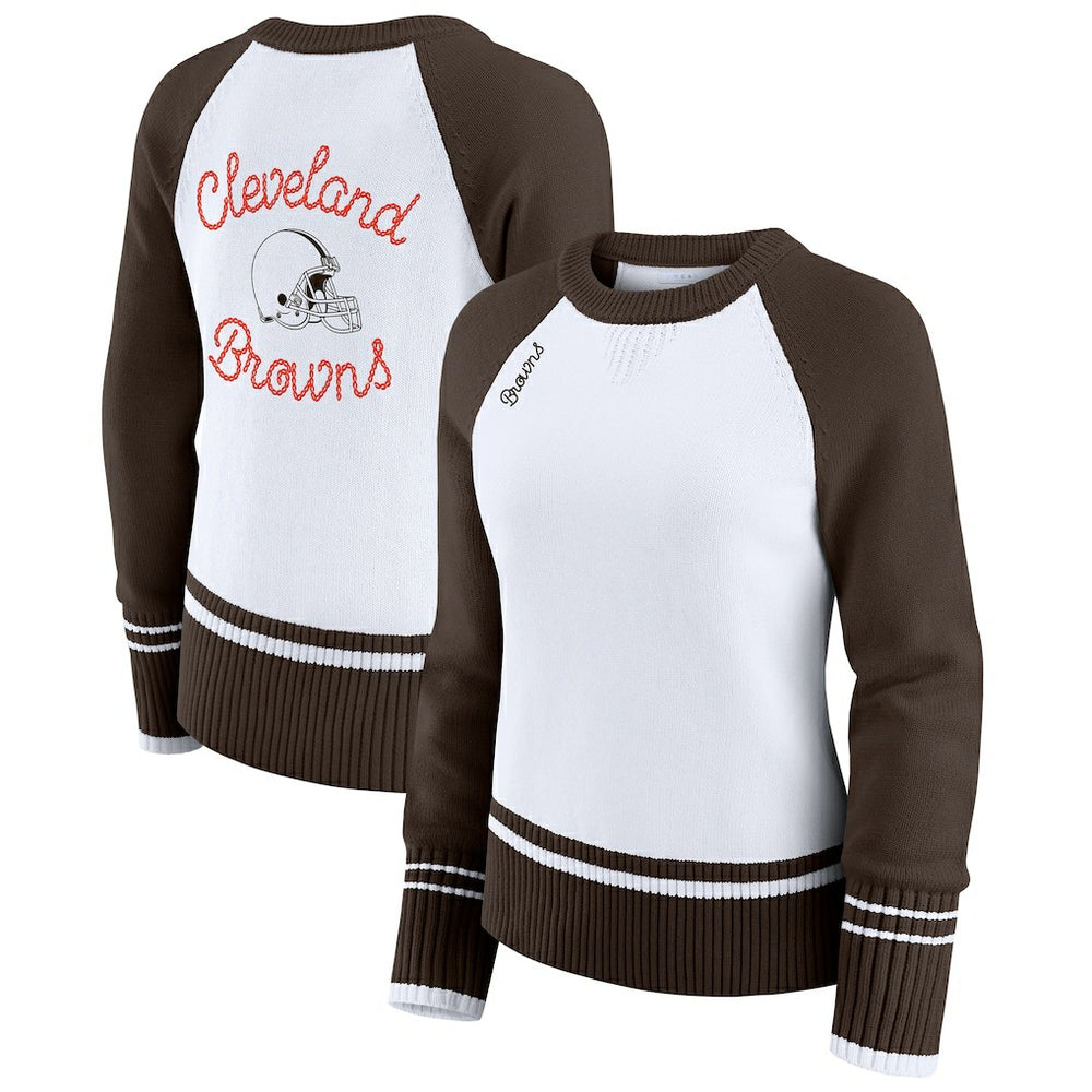 Cleveland Browns WEAR by Erin Andrews Women's Colorblock Raglan Sweater White/Brown - NFL