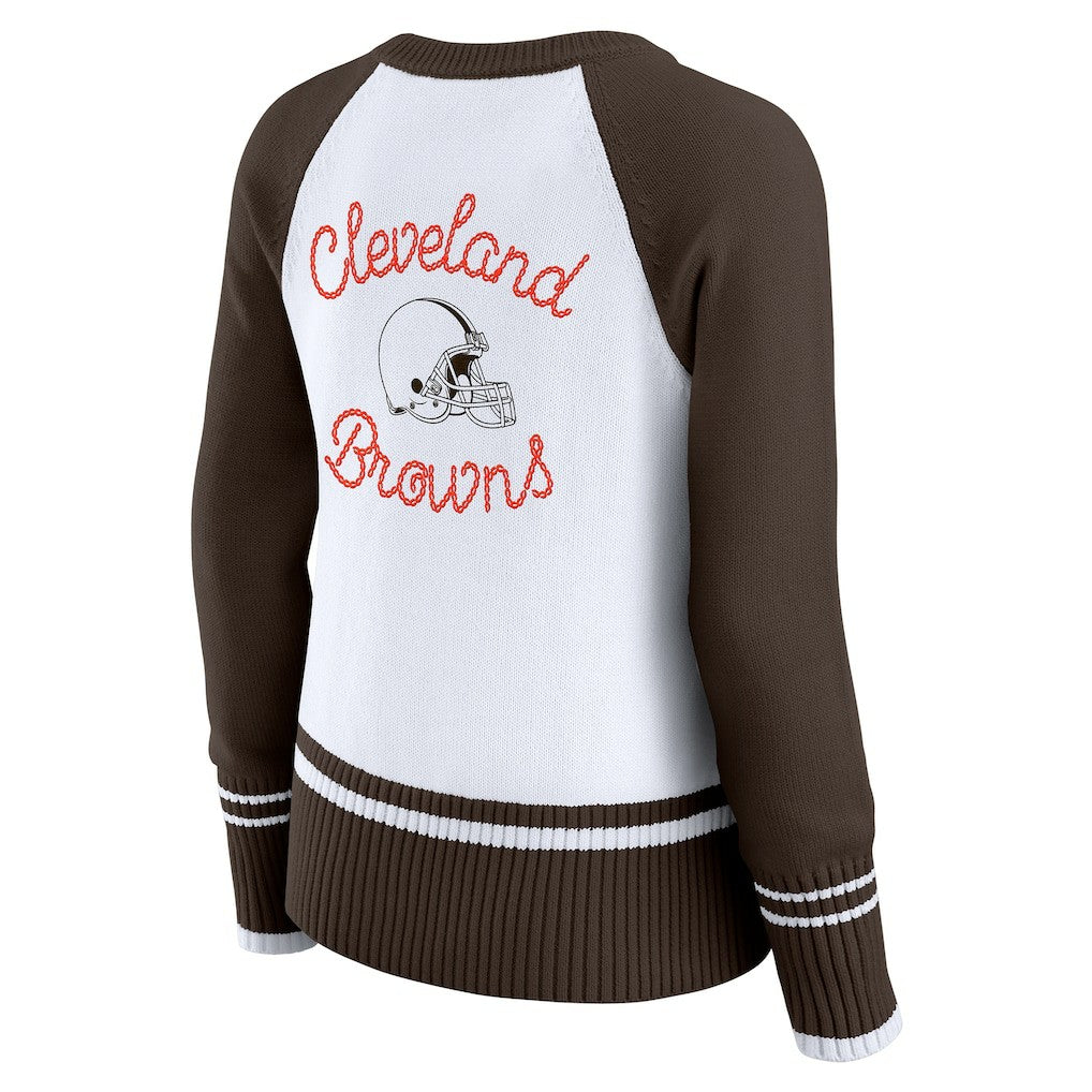 Cleveland Browns WEAR by Erin Andrews Women's Colorblock Raglan Sweater White/Brown - NFL