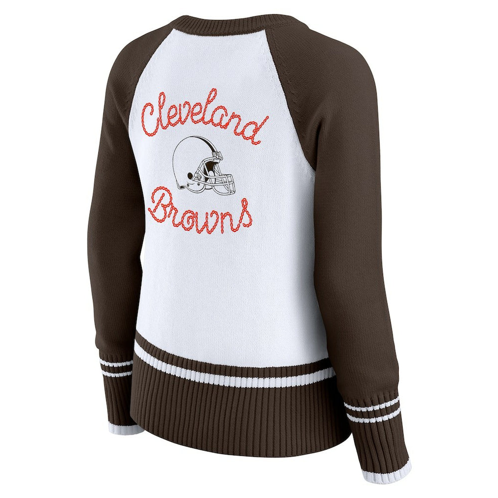 Cleveland Browns WEAR by Erin Andrews Women's Colorblock Raglan Sweater White/Brown - NFL