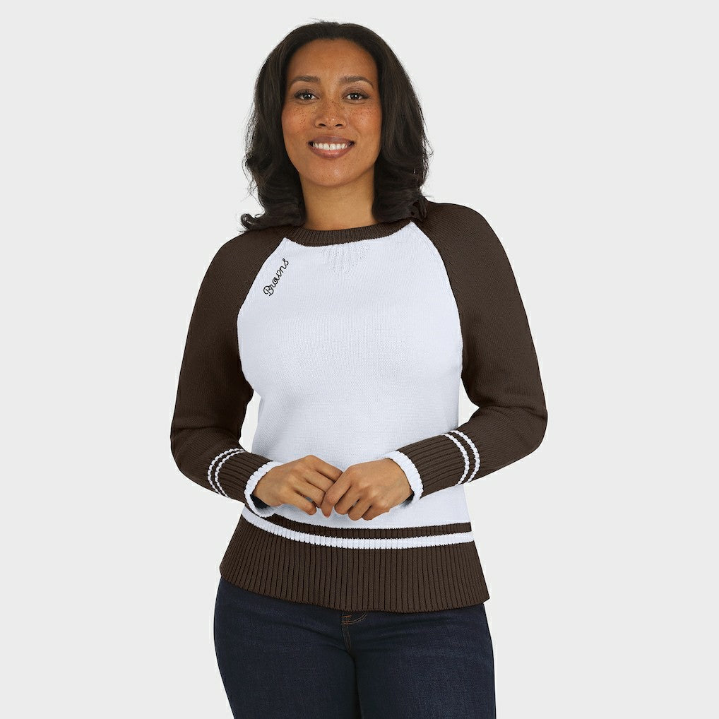 Cleveland Browns WEAR by Erin Andrews Women's Colorblock Raglan Sweater White/Brown - NFL