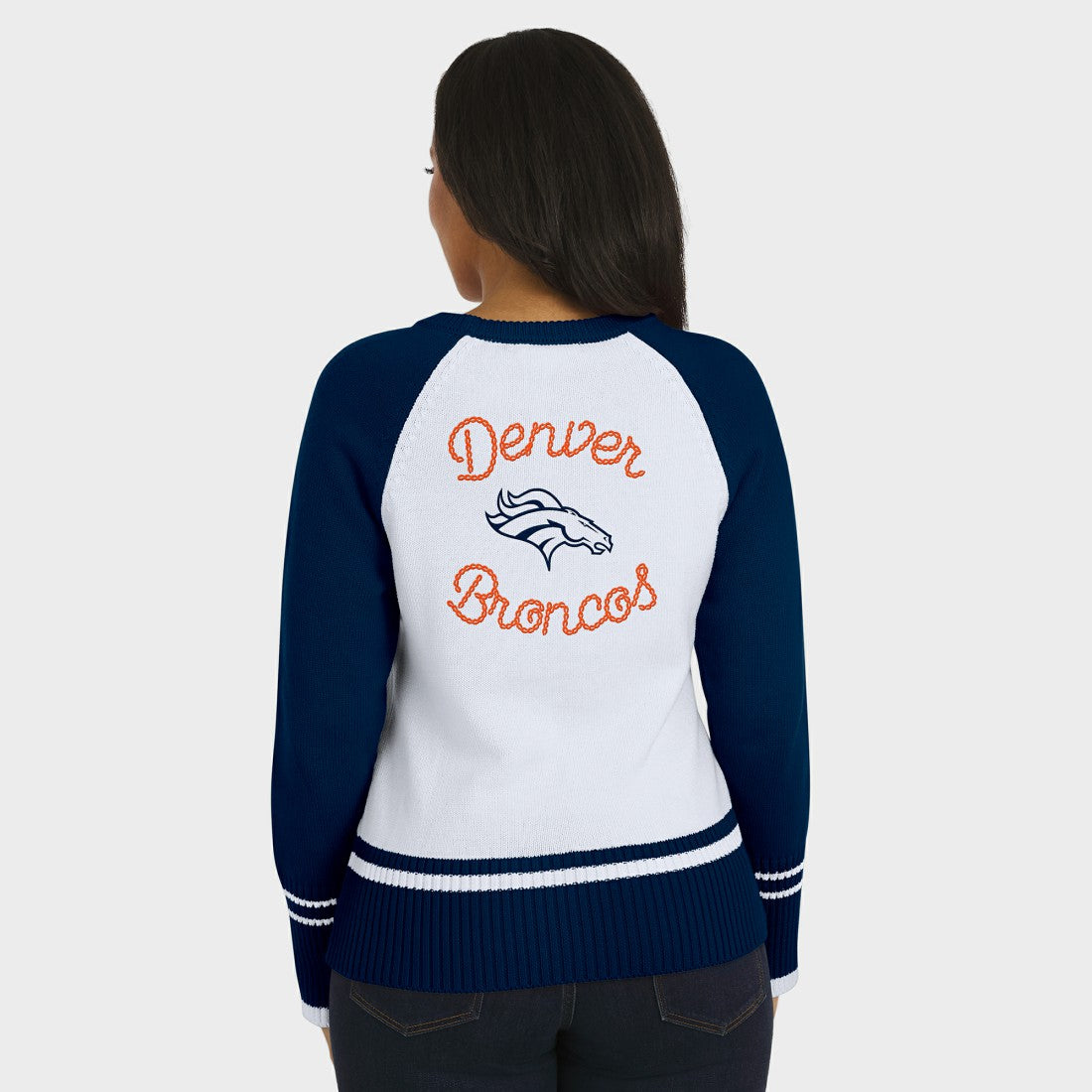 Denver Broncos WEAR by Erin Andrews Women's Colorblock Raglan Sweater White/Navy - NFL