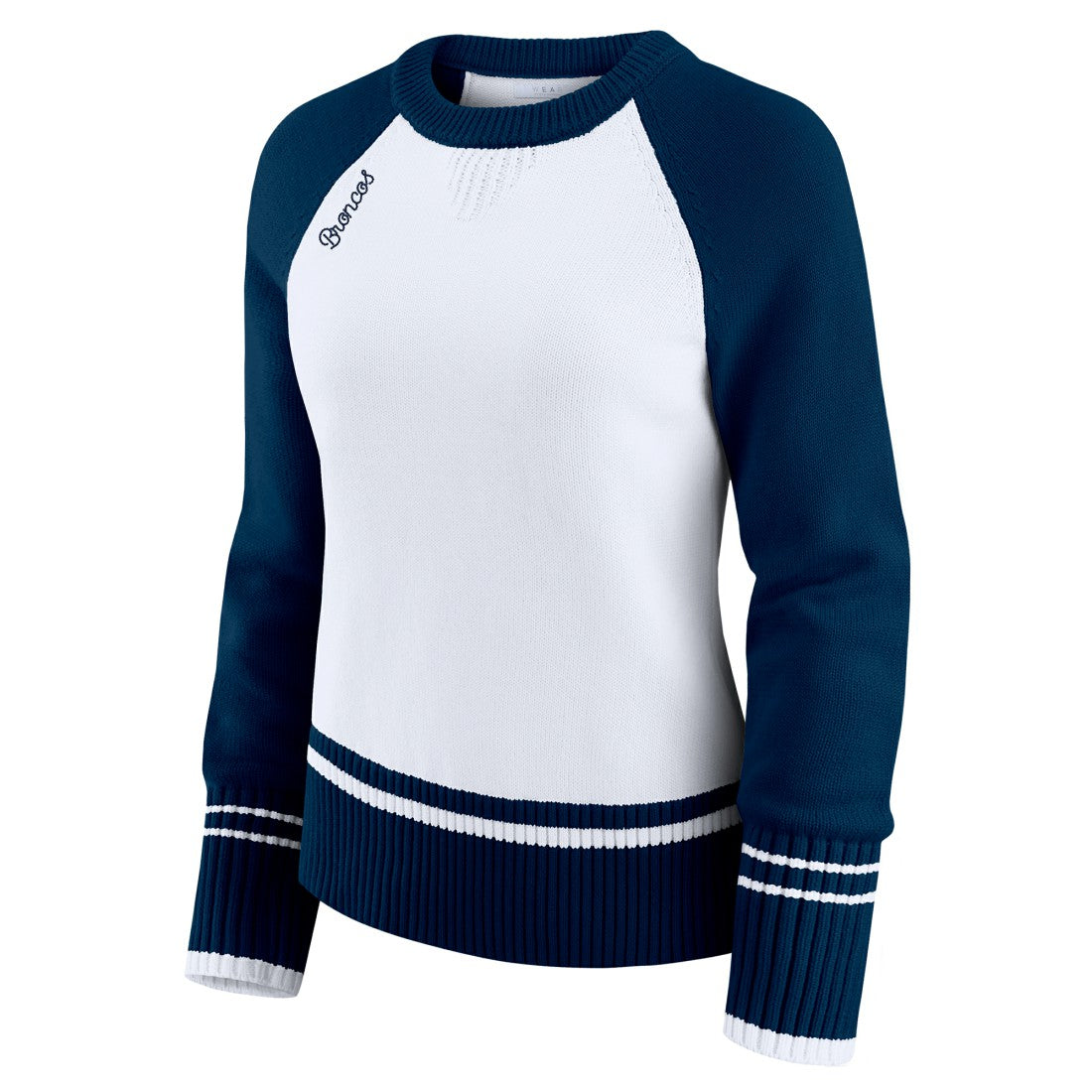 Denver Broncos WEAR by Erin Andrews Women's Colorblock Raglan Sweater White/Navy - NFL