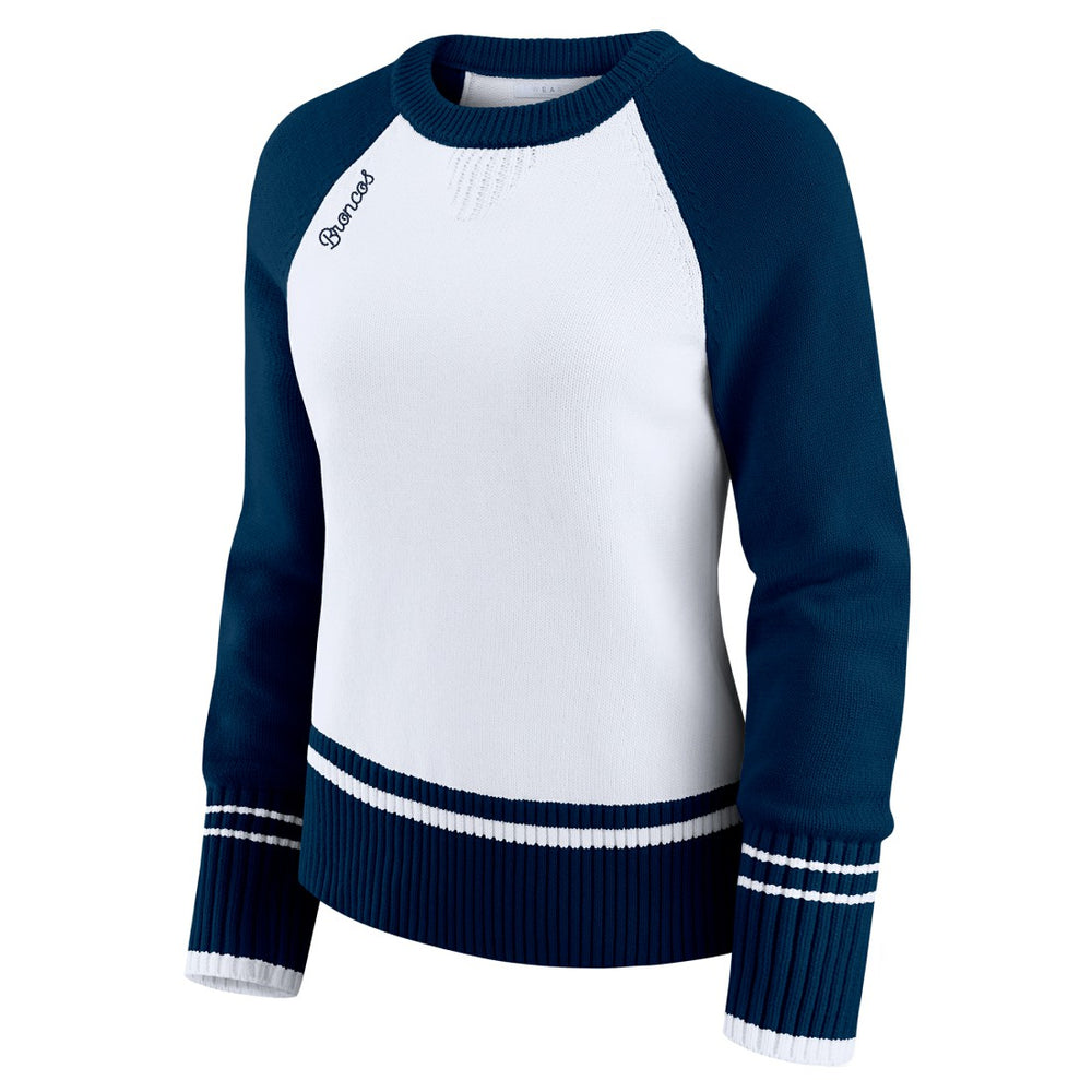 Denver Broncos WEAR by Erin Andrews Women's Colorblock Raglan Sweater White/Navy - NFL
