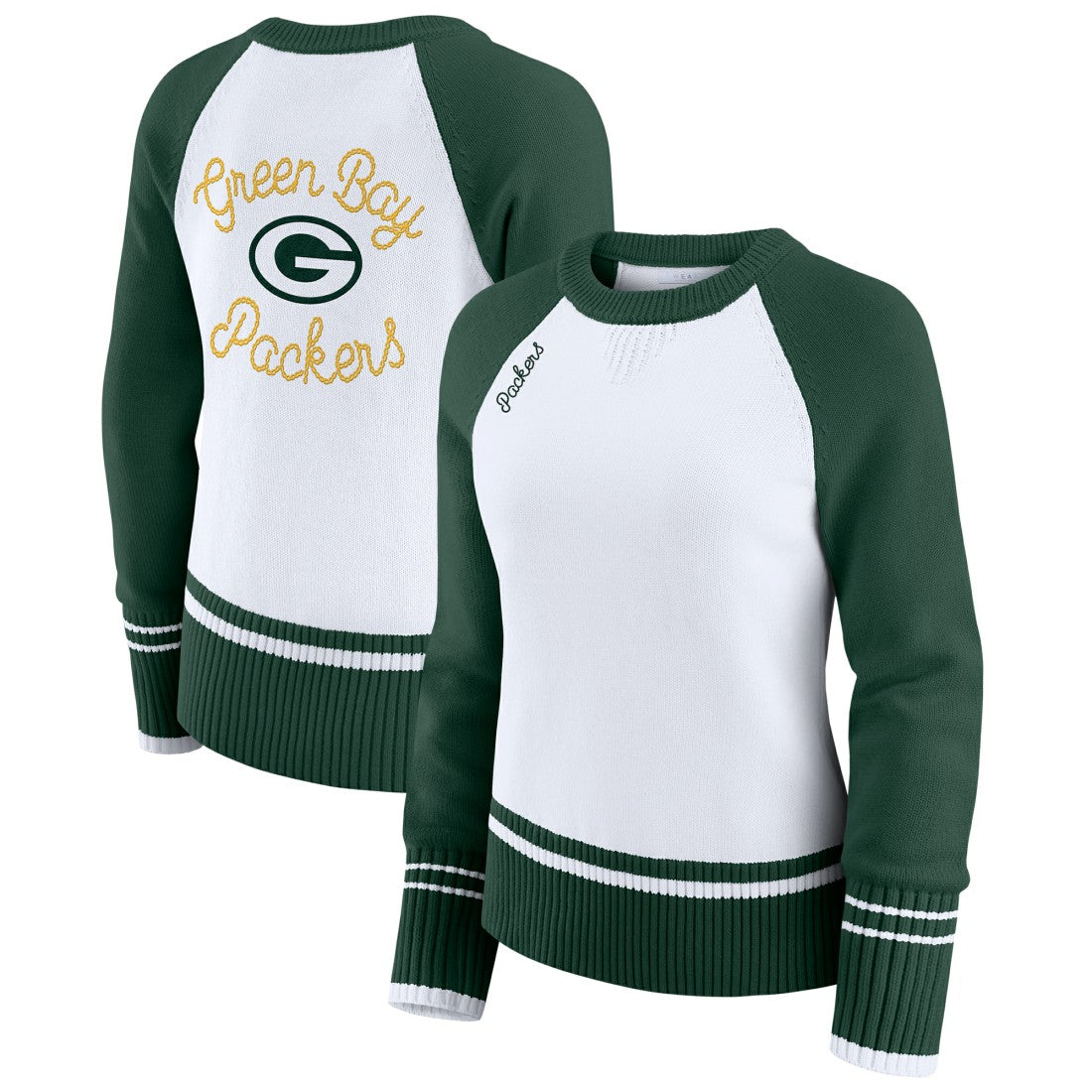 Green Bay Packers WEAR by Erin Andrews Women's Colorblock Raglan Sweater White/Green - NFL