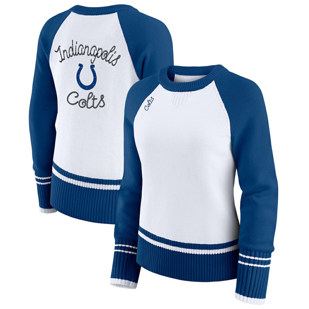 Indianapolis Colts WEAR by Erin Andrews Women's Colorblock Raglan Sweater White/Royal - NFL