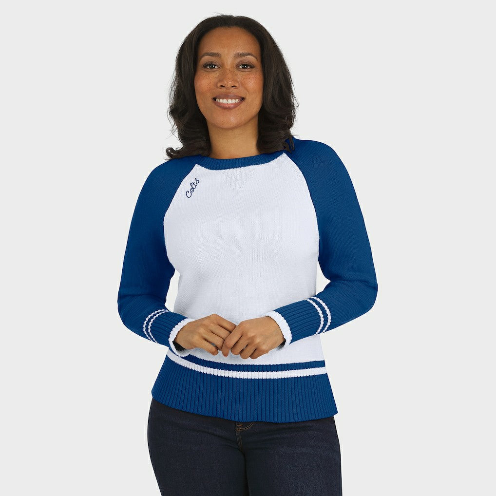 Indianapolis Colts WEAR by Erin Andrews Women's Colorblock Raglan Sweater White/Royal - NFL