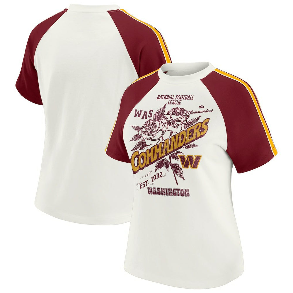 Washington Commanders WEAR by Erin Andrews Women's Sleeve Stripe Distressed Raglan T-Shirt White - NFL