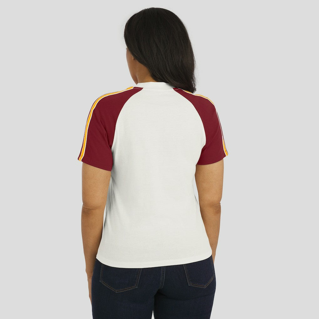 Washington Commanders WEAR by Erin Andrews Women's Sleeve Stripe Distressed Raglan T-Shirt White - NFL