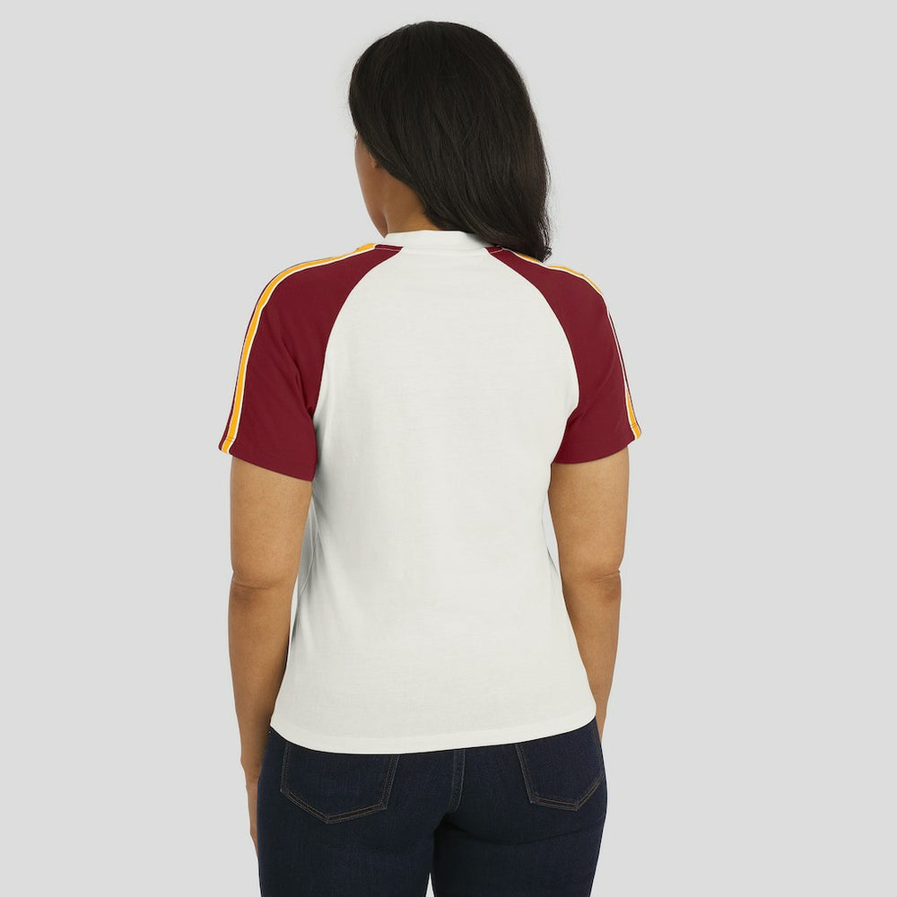 Washington Commanders WEAR by Erin Andrews Women's Sleeve Stripe Distressed Raglan T-Shirt White - NFL