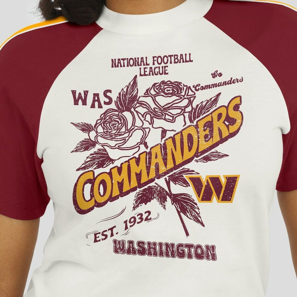 Washington Commanders WEAR by Erin Andrews Women's Sleeve Stripe Distressed Raglan T-Shirt White - NFL