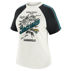 Jacksonville Jaguars WEAR by Erin Andrews Women's Sleeve Stripe Distressed Raglan T-Shirt White - NFL