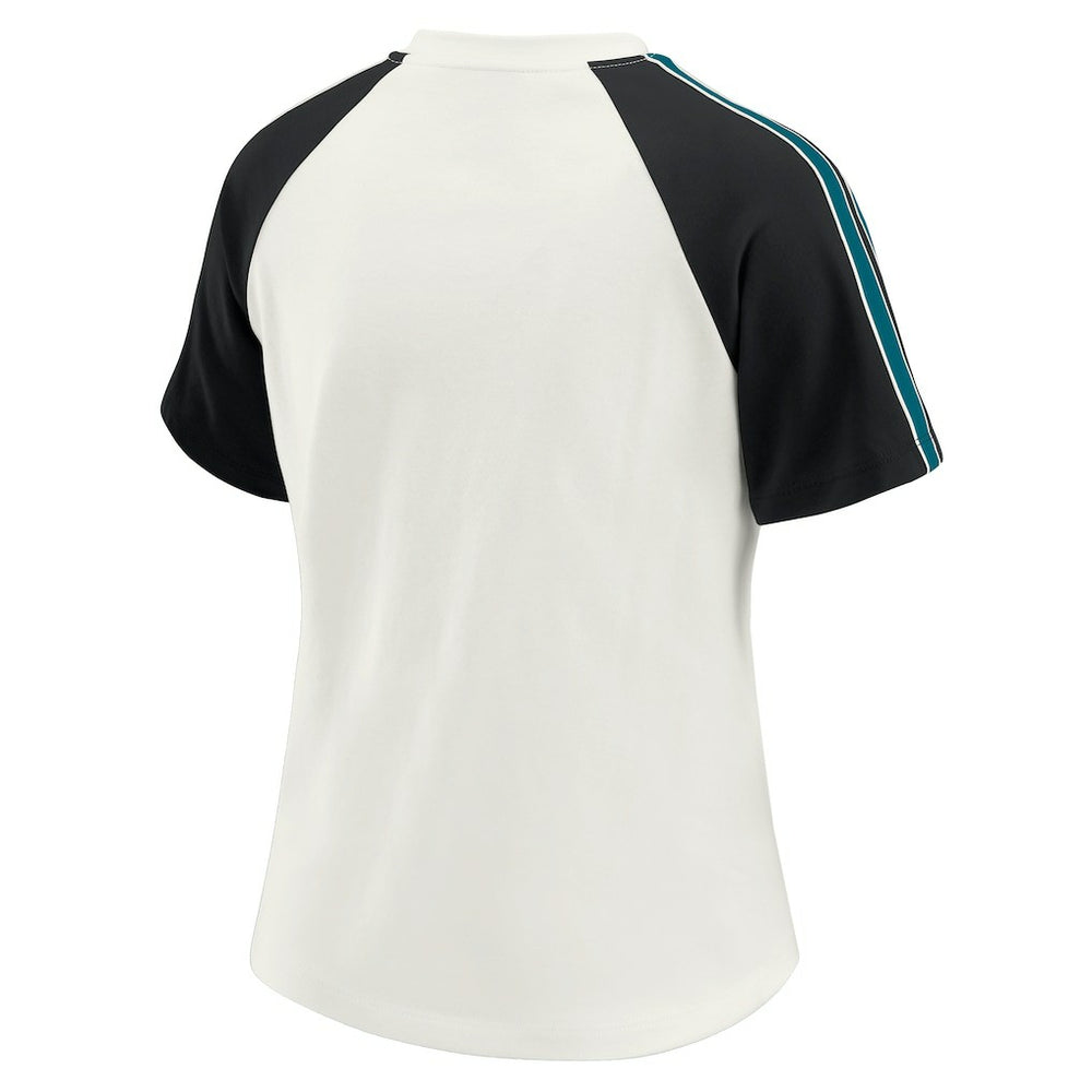 Jacksonville Jaguars WEAR by Erin Andrews Women's Sleeve Stripe Distressed Raglan T-Shirt White - NFL