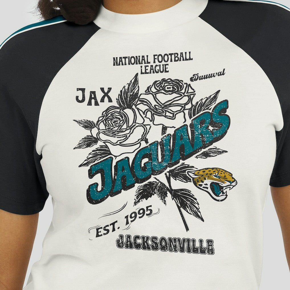 Jacksonville Jaguars WEAR by Erin Andrews Women's Sleeve Stripe Distressed Raglan T-Shirt White - NFL