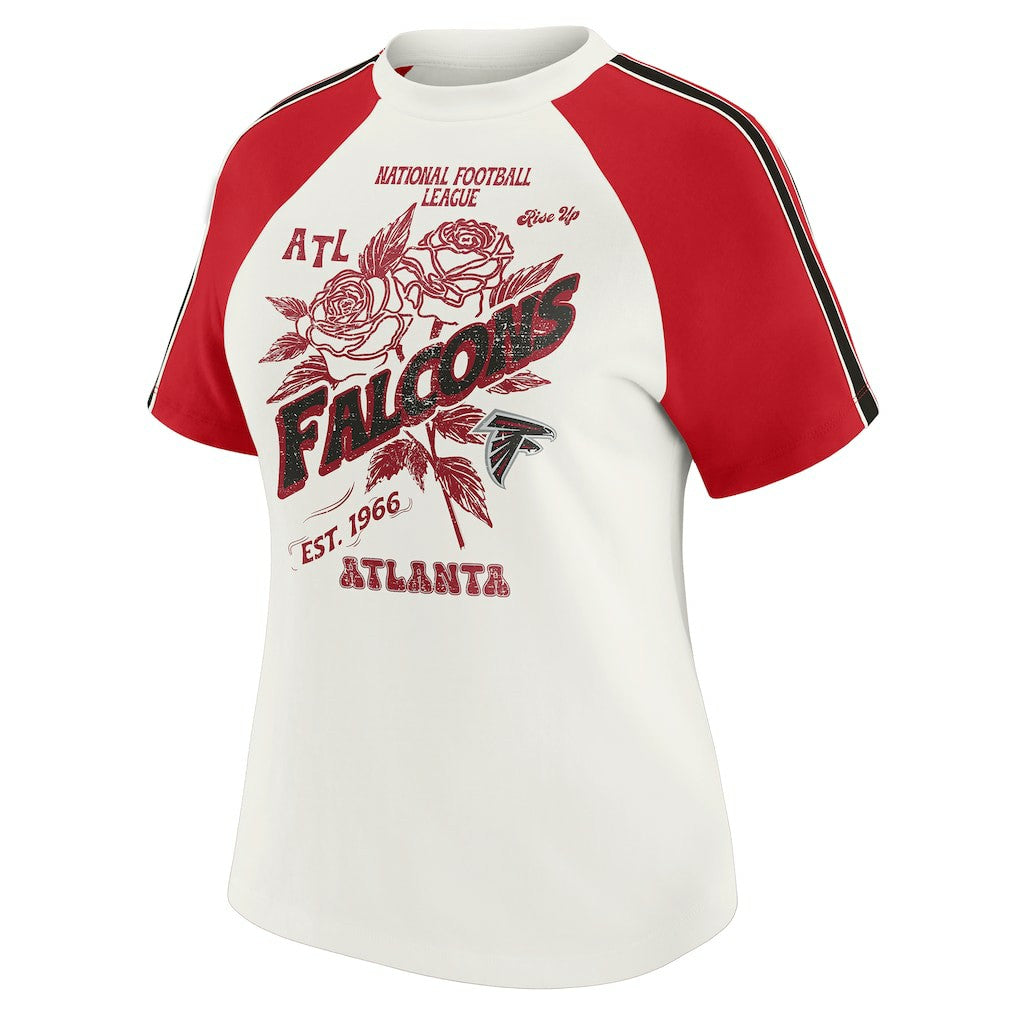 Atlanta Falcons WEAR by Erin Andrews Women's Sleeve Stripe Distressed Raglan T-Shirt White - NFL