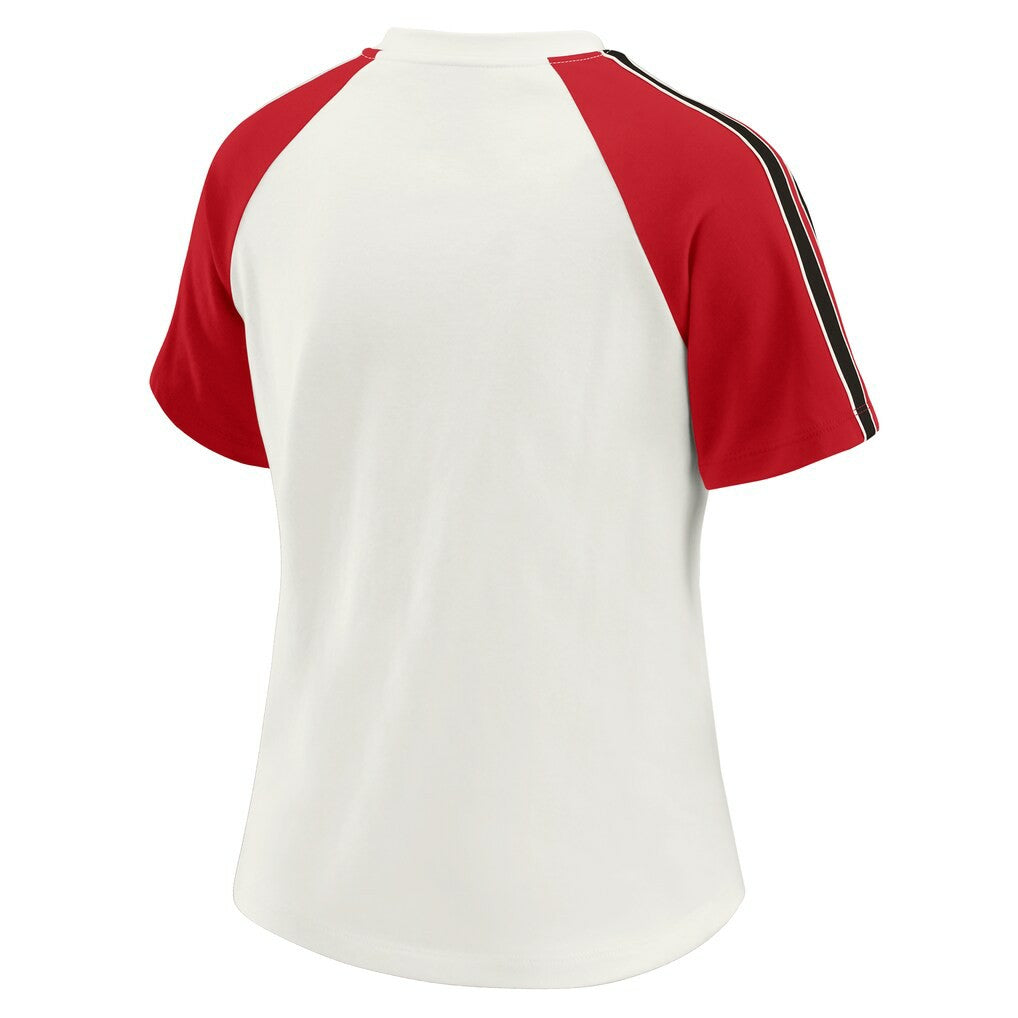 Atlanta Falcons WEAR by Erin Andrews Women's Sleeve Stripe Distressed Raglan T-Shirt White - NFL