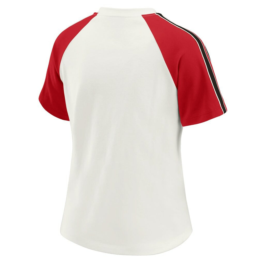 Atlanta Falcons WEAR by Erin Andrews Women's Sleeve Stripe Distressed Raglan T-Shirt White - NFL