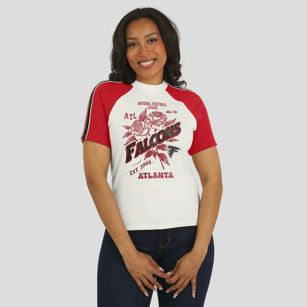 Atlanta Falcons WEAR by Erin Andrews Women's Sleeve Stripe Distressed Raglan T-Shirt White - NFL