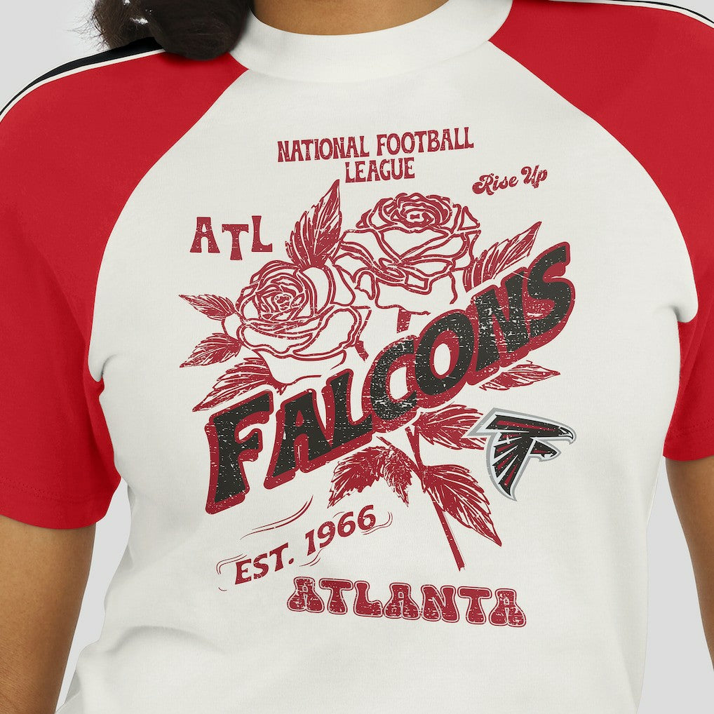 Atlanta Falcons WEAR by Erin Andrews Women's Sleeve Stripe Distressed Raglan T-Shirt White - NFL