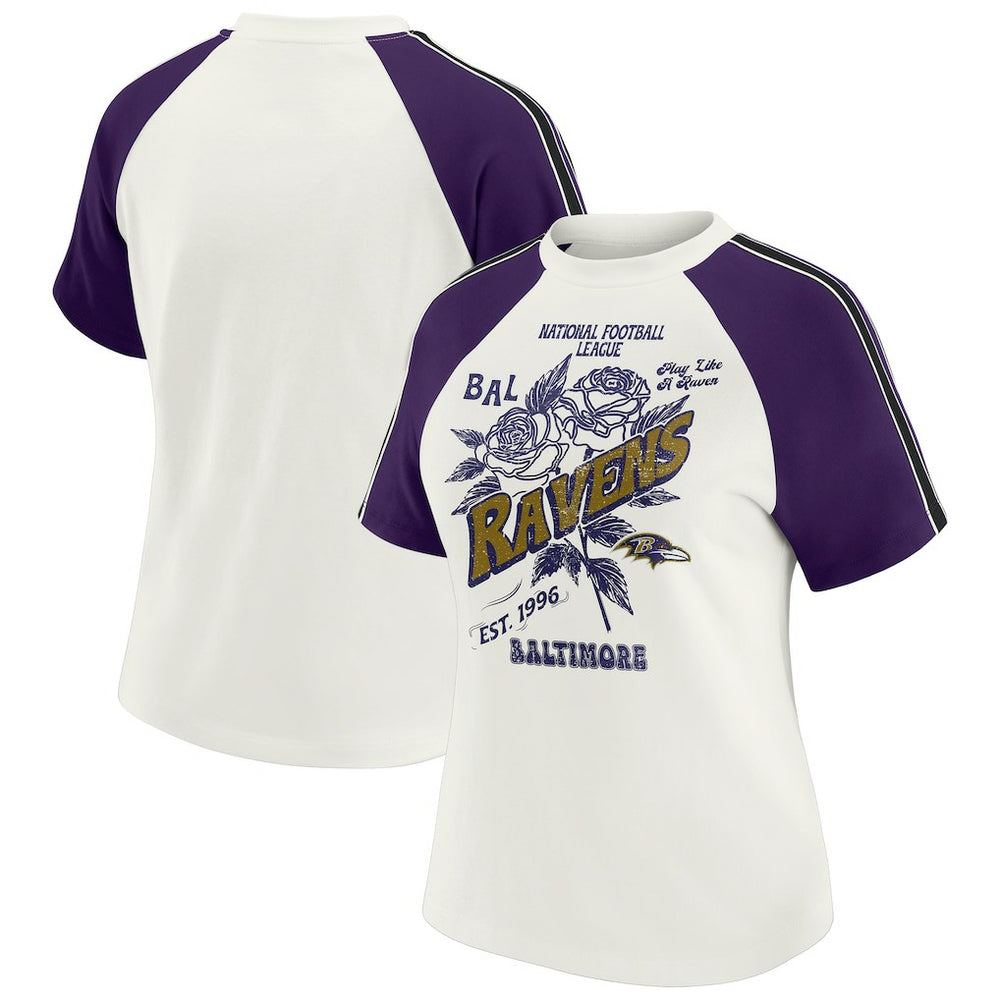 Baltimore Ravens WEAR by Erin Andrews Women's Sleeve Stripe Distressed Raglan T-Shirt White - NFL