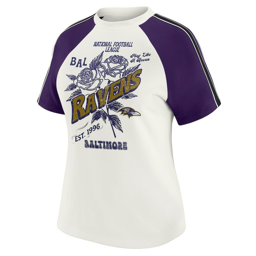 Baltimore Ravens WEAR by Erin Andrews Women's Sleeve Stripe Distressed Raglan T-Shirt White - NFL
