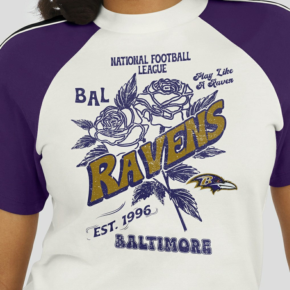 Baltimore Ravens WEAR by Erin Andrews Women's Sleeve Stripe Distressed Raglan T-Shirt White - NFL