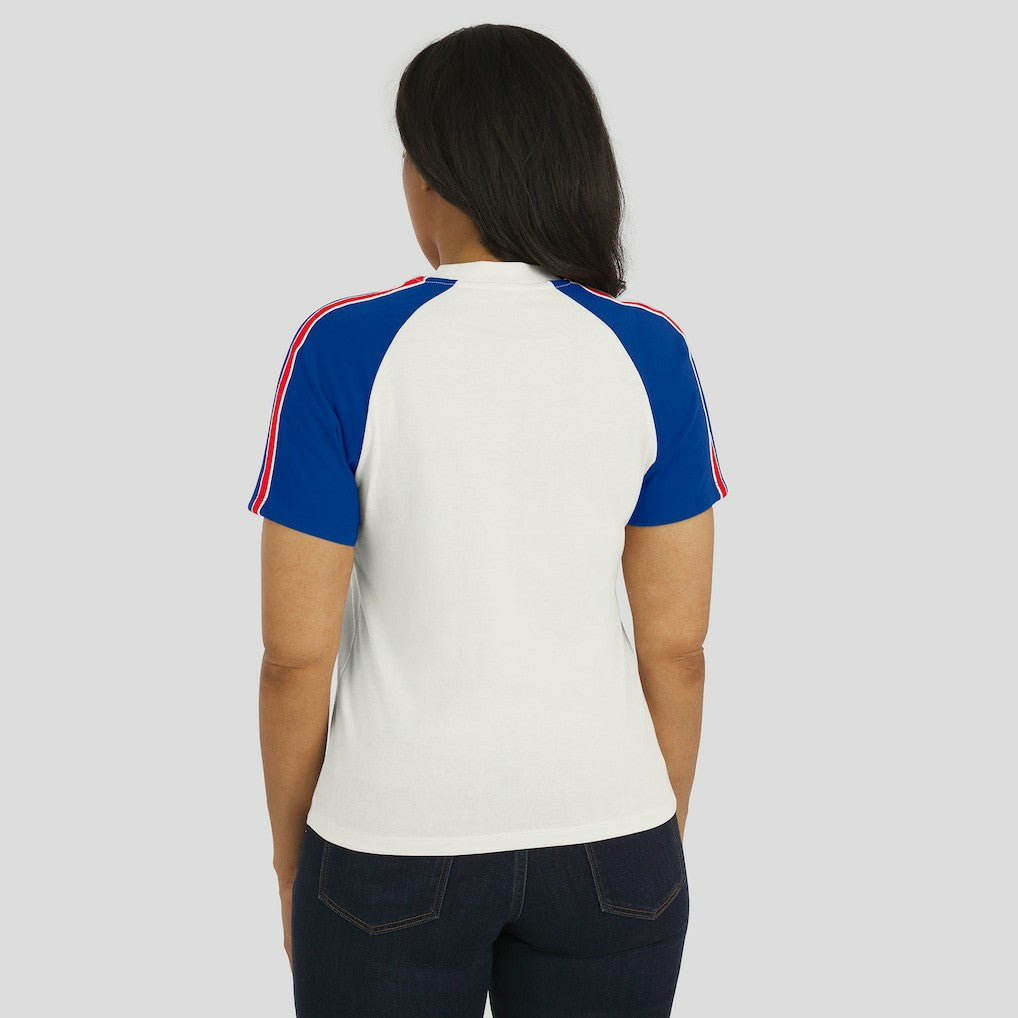 Buffalo Bills WEAR by Erin Andrews Women's Sleeve Stripe Distressed Raglan T-Shirt White - NFL