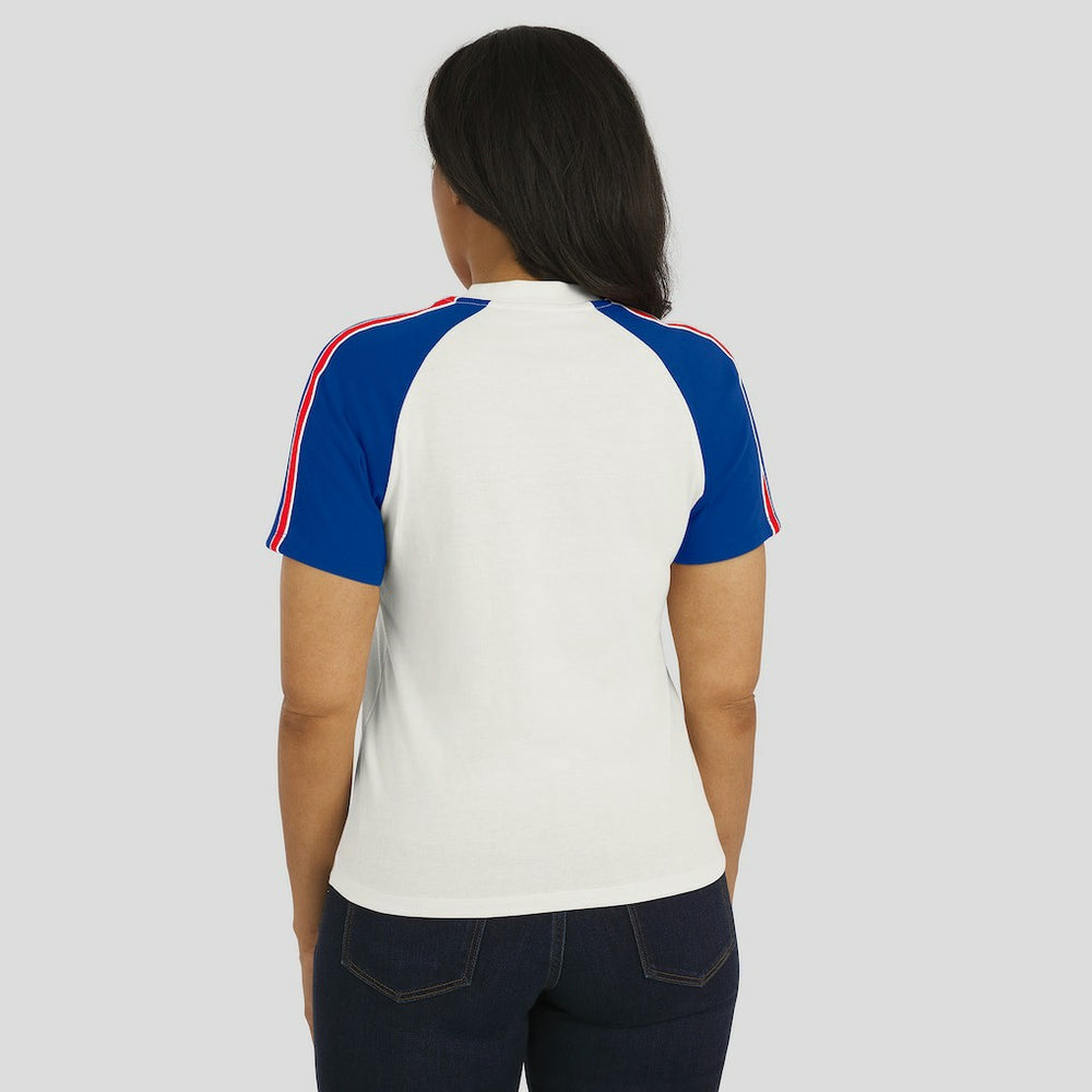 Buffalo Bills WEAR by Erin Andrews Women's Sleeve Stripe Distressed Raglan T-Shirt White - NFL