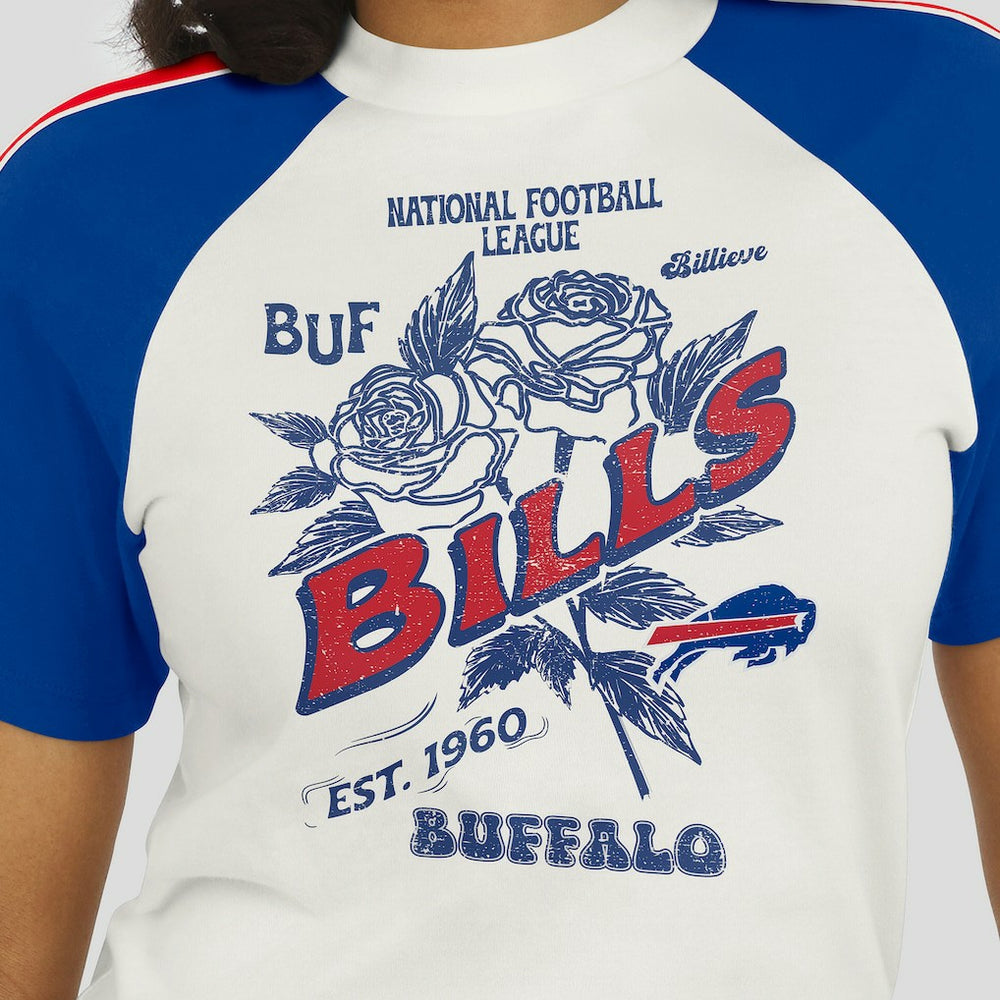 Buffalo Bills WEAR by Erin Andrews Women's Sleeve Stripe Distressed Raglan T-Shirt White - NFL