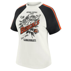 Cincinnati Bengals WEAR by Erin Andrews Women's Sleeve Stripe Distressed Raglan T-Shirt White - NFL