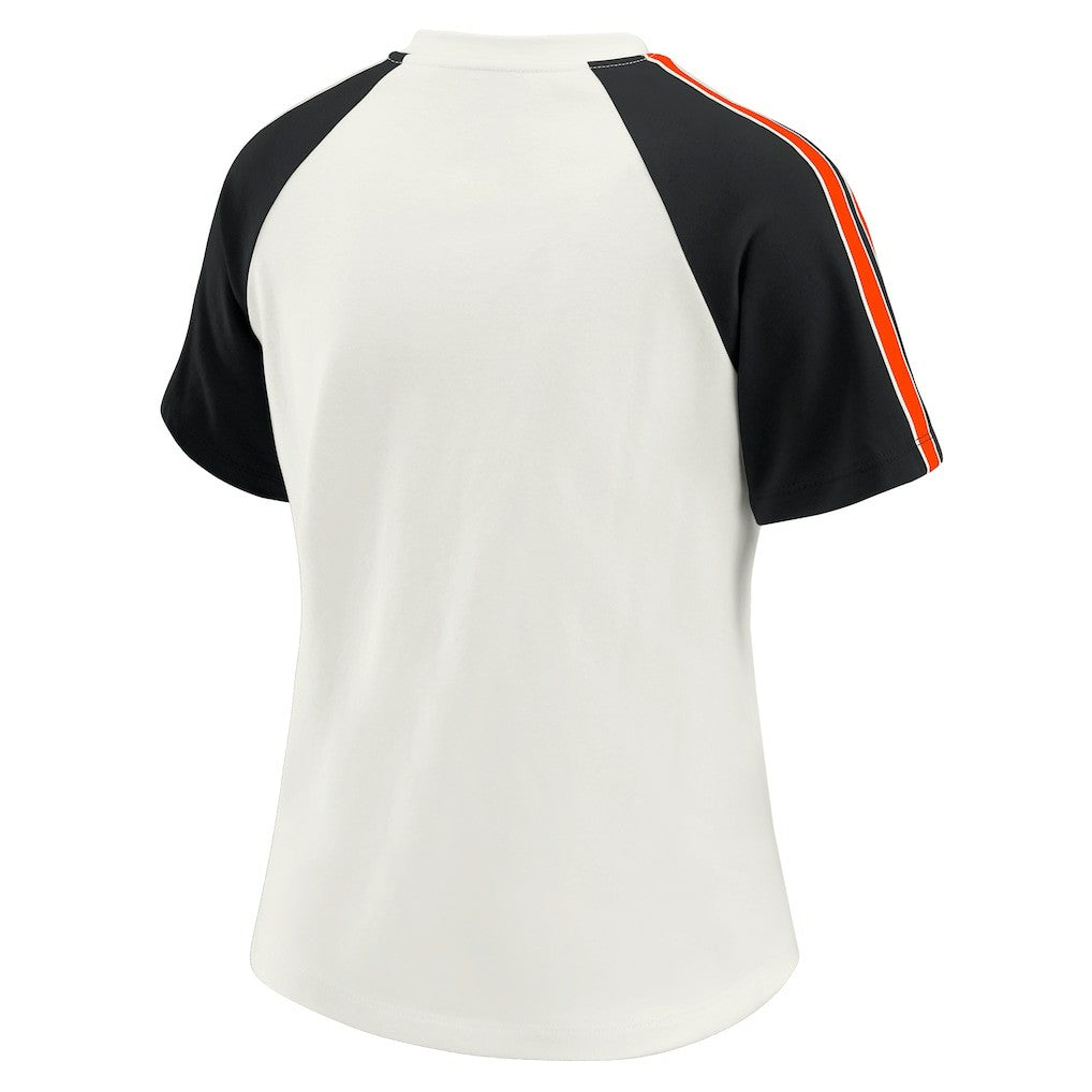 Cincinnati Bengals WEAR by Erin Andrews Women's Sleeve Stripe Distressed Raglan T-Shirt White - NFL
