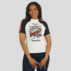 Cincinnati Bengals WEAR by Erin Andrews Women's Sleeve Stripe Distressed Raglan T-Shirt White - NFL