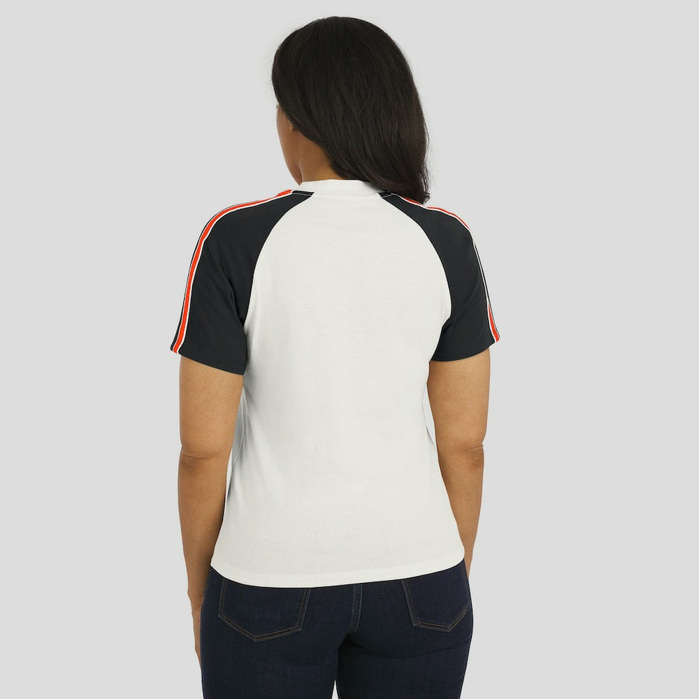 Cincinnati Bengals WEAR by Erin Andrews Women's Sleeve Stripe Distressed Raglan T-Shirt White - NFL
