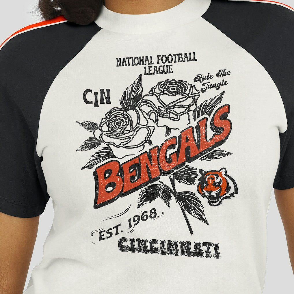 Cincinnati Bengals WEAR by Erin Andrews Women's Sleeve Stripe Distressed Raglan T-Shirt White - NFL