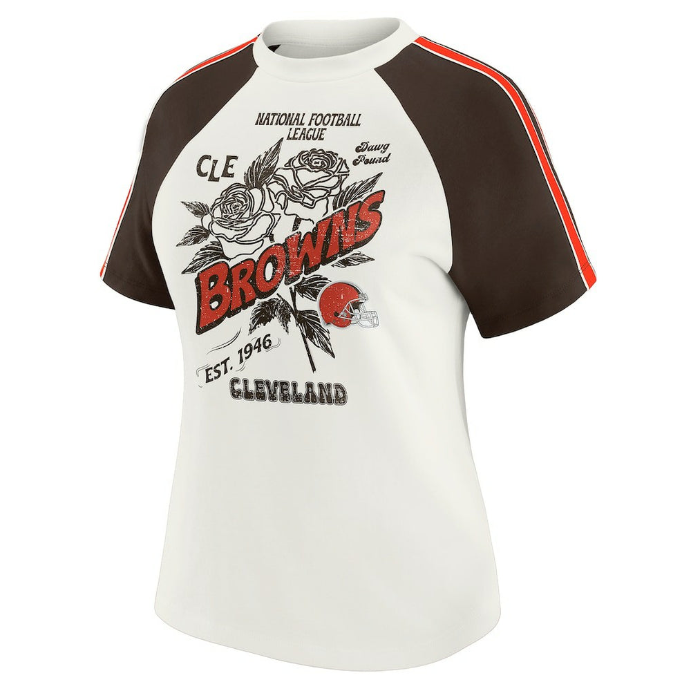 Cleveland Browns WEAR by Erin Andrews Women's Sleeve Stripe Distressed Raglan T-Shirt White - NFL