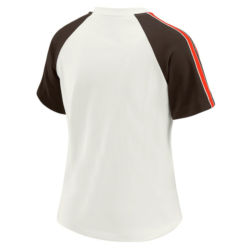 Cleveland Browns WEAR by Erin Andrews Women's Sleeve Stripe Distressed Raglan T-Shirt White - NFL