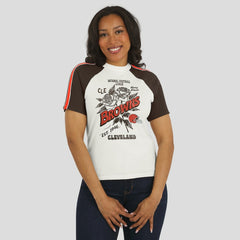 Cleveland Browns WEAR by Erin Andrews Women's Sleeve Stripe Distressed Raglan T-Shirt White - NFL