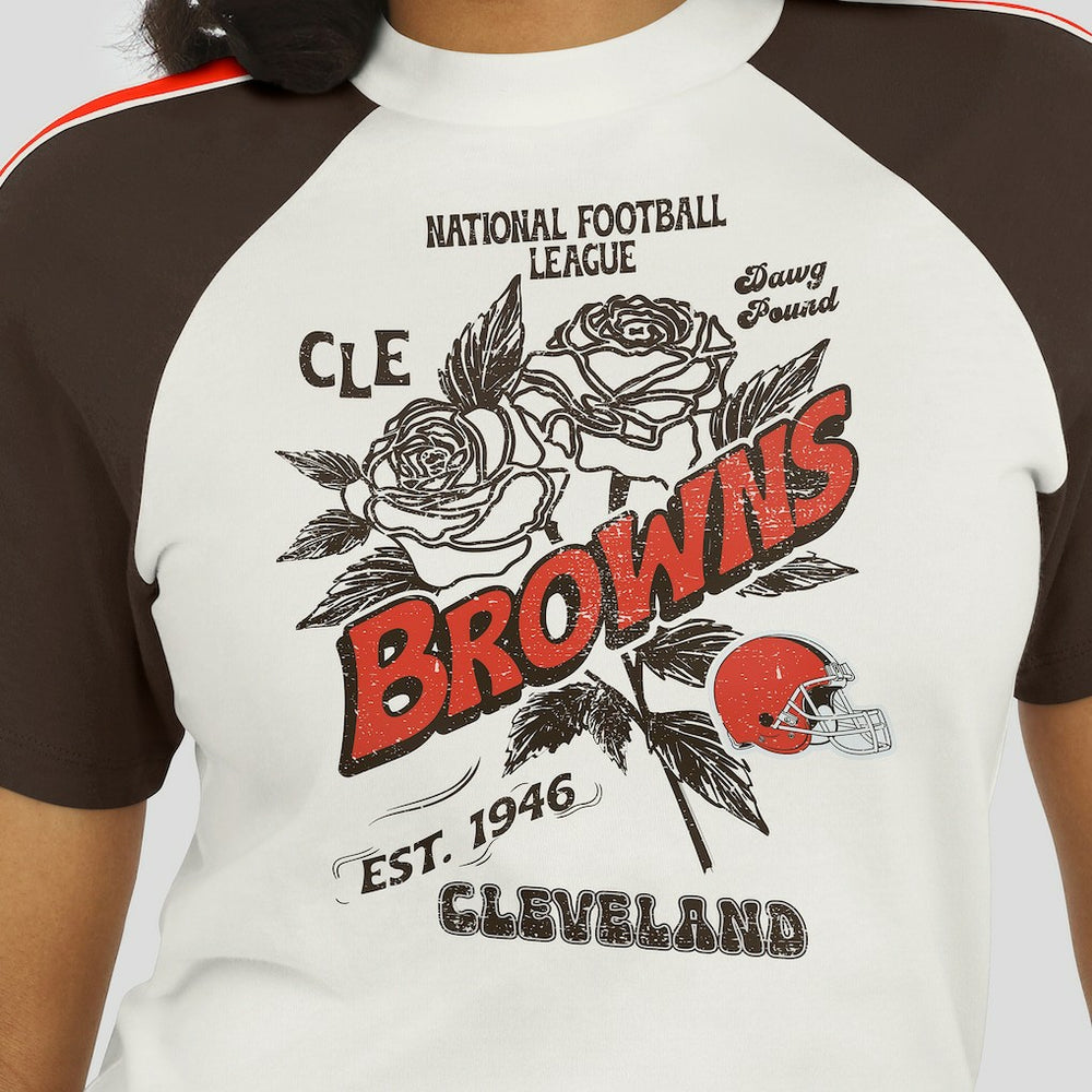 Cleveland Browns WEAR by Erin Andrews Women's Sleeve Stripe Distressed Raglan T-Shirt White - NFL