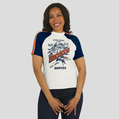 Denver Broncos WEAR by Erin Andrews Women's Sleeve Stripe Distressed Raglan T-Shirt White - NFL