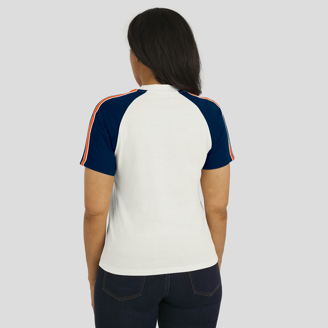 Denver Broncos WEAR by Erin Andrews Women's Sleeve Stripe Distressed Raglan T-Shirt White - NFL