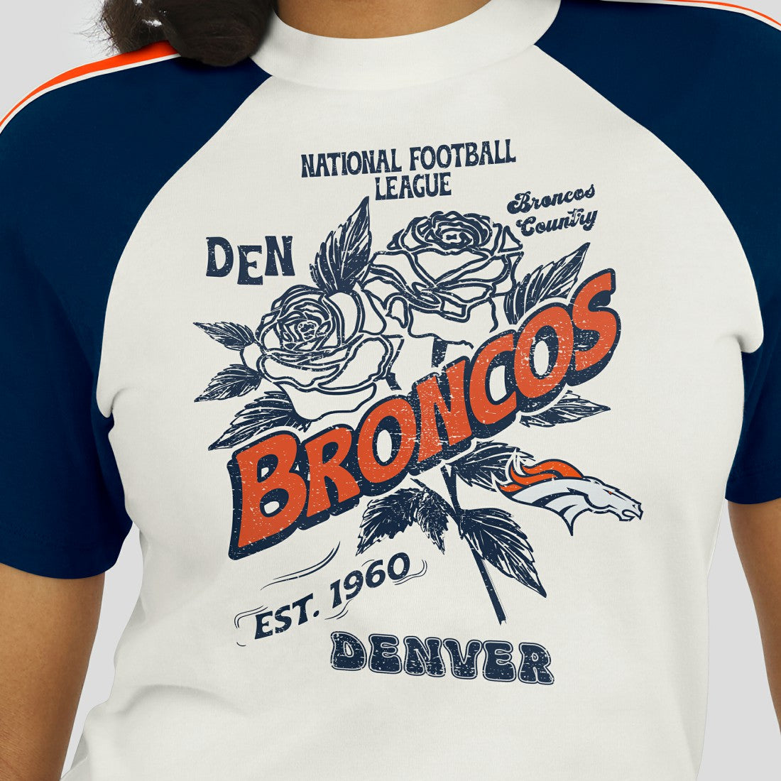 Denver Broncos WEAR by Erin Andrews Women's Sleeve Stripe Distressed Raglan T-Shirt White - NFL