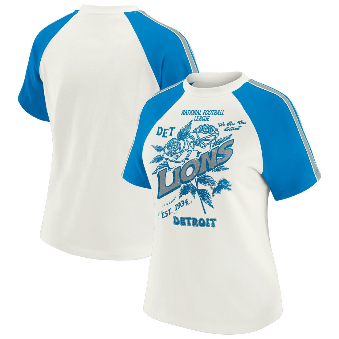 Detroit Lions WEAR by Erin Andrews Women's Sleeve Stripe Distressed Raglan T-Shirt White - NFL