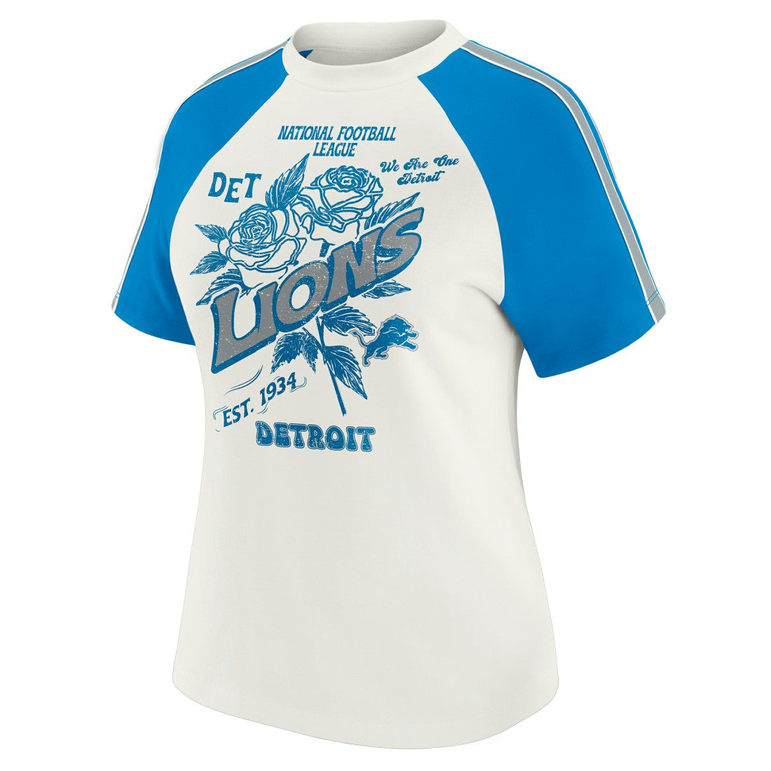 Detroit Lions WEAR by Erin Andrews Women's Sleeve Stripe Distressed Raglan T-Shirt White - NFL
