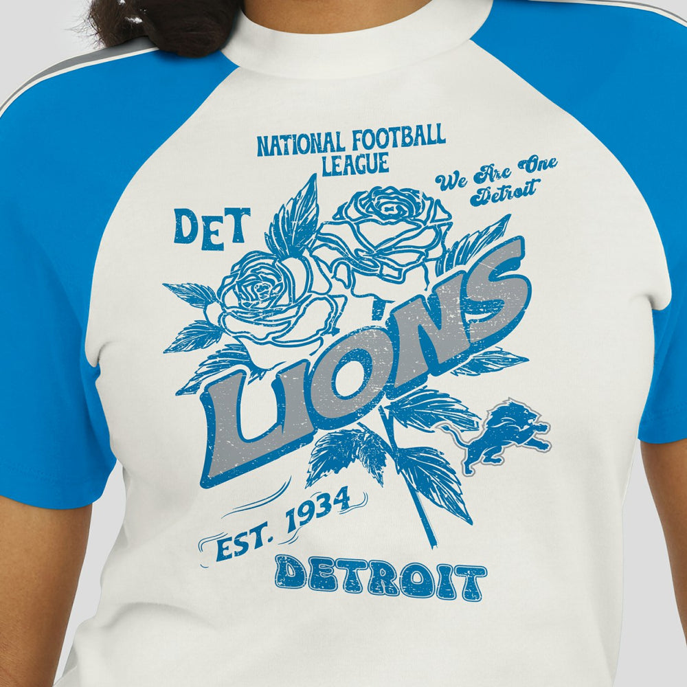 Detroit Lions WEAR by Erin Andrews Women's Sleeve Stripe Distressed Raglan T-Shirt White - NFL
