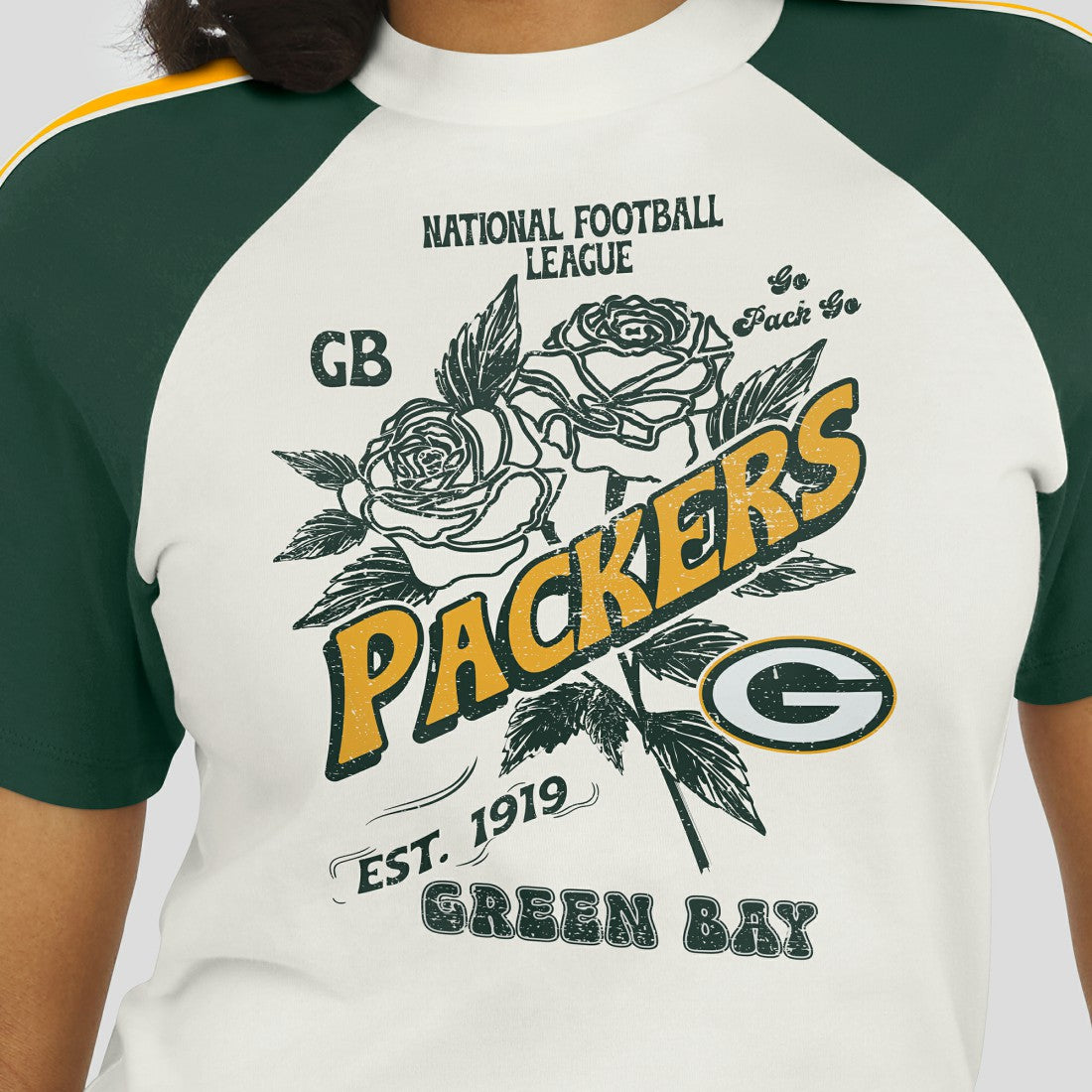 Green Bay Packers WEAR by Erin Andrews Women's Sleeve Stripe Distressed Raglan T-Shirt White - NFL